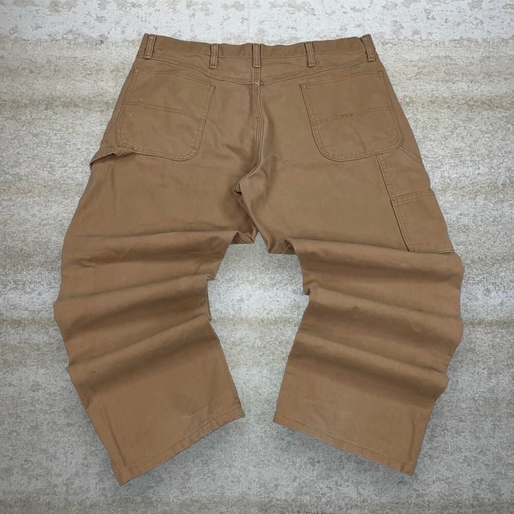 Vintage Y2K Rustler Carpenter Pants 38x29 Baggy Wide Leg Tan Canvas Dungarees